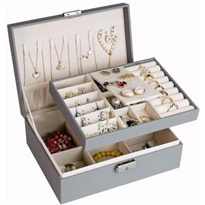 ADEL DREAM Portagioie da donna e ragazza, da viaggio, rettangolare, piccolo portagioie per anelli, orecchini, collane, vari colori (grigio2)