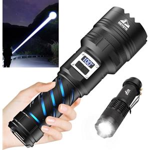 BEYSTE Torcia Led Potente Professionale, Torcia Led Ricaricabile 1000000 Lumen, Torce LED Alta Potenza Pila Ricaricabile, TORCIA Tattica Militare Professionale, 2 Interruttori XHQ100.2 Grande Torce