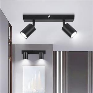 Ketom 2 Pezzi Faretti da Soffitto Orientabili Nero, GU10 Lampada Faretti Led Soffitto Moderna, Plafoniera LED con 2 Faretti per Cucina, Cameretta, Senza Lampadina