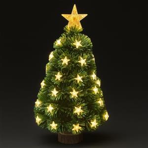 BAKAJI Albero di Natale Verde Luminoso con Stelle e Puntale, Alberello 60 cm con Led Bianco Caldo e Base a Tronco, Decorazione Natalizia Luminosa, Addobbo Versatile Natalizio