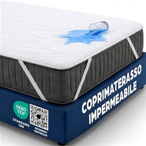 Flowen Coprimaterasso Matrimoniale Impermeabile 180x200 cm Lenzuolo in Cotone Terry Cerata per Letto King Protezione Salva Materasso Traspirante Antiacaro Anallergico Lavabile in Lavatrice con 4 Elastici