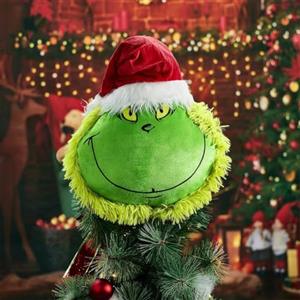 BAKAJI Puntale per Albero di Natale Pupazzo Verde, Peluche Addobbo Fuori Porta Natalizio Morbido, Decorazione Natalizia Elfo con Cappello Rosso, Mostriciattolo Festivo