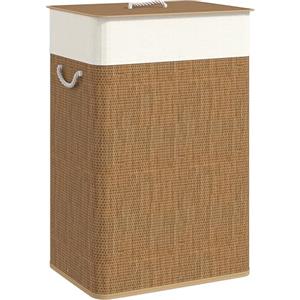 HOMCOM Cesto Portabiancheria da 72L con Coperchio, Cesta per Bucato in Bambù con Manici in Corda e Sacco Rimovibile e Lavabile, Marrone
