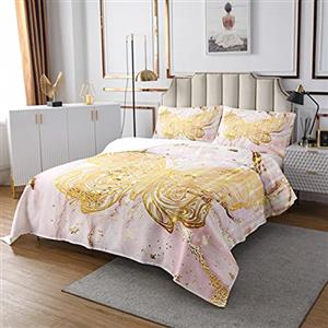 Loussiesd Copriletto trapuntato in marmo rosa per bambini ragazzi ragazze adolescenti piuma dorata set trapunta fluida onda sabbia mobile decorazione da sogno biancheria da letto collezione 3 pezzi240x220cm