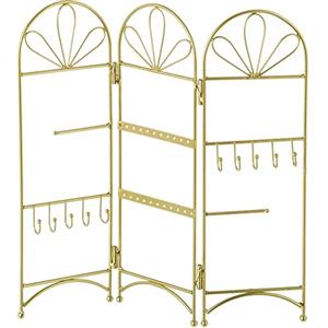 BAKAJI Portagioie Pieghevole in Metallo Dorato, Organizer Richiudibile per Gioielli Stile Shabby Chic Salvaspazio, 2 Ganci a Barra, 10 Appendiabiti, 2 Barre Forate, Dimensioni 36 x 2,50 x 36 cm