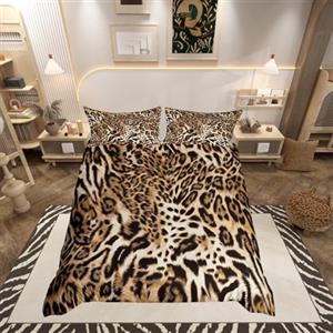 Loussiesd Set di biancheria da letto con copripiumino leopardato con ghepardo per bambini, ragazzi e ragazze, con animali selvatici, copripiumino in pelliccia leopardata, per letto matrimoniale