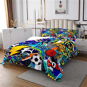 Loussiesd Hip Hop Décor - Copriletto trapuntato trapuntato per bambini ragazzi ragazze in microfibra trapuntato taglia singola170X230cm