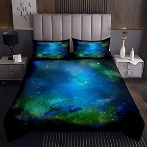 Loussiesd Galaxy Spazio Esterno Trapuntato Copriletto Coperta Blu Cielo Stellato Nebulosa Night Coverlet per Bambini Ragazzi Ragazze Universo Star Set Morbido Camera Da Letto Collezione 2 Pz 170X230cm