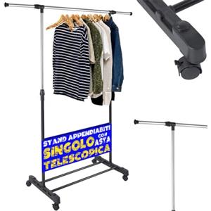 Shally Dogan Stand Appendiabiti in Acciaio con Ruote Girevoli a 360°, Attaccapanni Regolabile da Terra, Autoportante, Portabiti Organizzatore Vestiti, Ideale Negozio, Casa, Hotel (Singolo Telescopico)