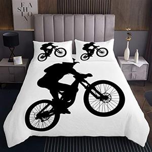 Loussiesd coprilettocon di motocrossper sport estremi3Dper bici da crossset copriletto bianco e nero2 pezzimisura singolacerniera170X230cm