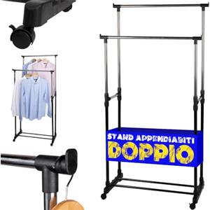 Shally Dogan Stand Appendiabiti in Acciaio con Ruote Girevoli a 360°, Attaccapanni Regolabile da Terra, Autoportante, Portabiti Organizzatore Vestiti, Ideale Negozio, Casa, Hotel (Doppio)