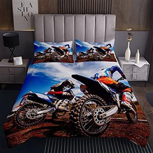 Loussiesd Estrema Sport Tema Trapuntato Coperta Motocross Rider Stampato Copriletto per Ragazzi Ragazze Bambini Motocross Illustrazione Coverlet Set Room Decor Cool Taglia 2 Pz170X230cm
