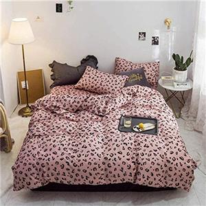 Loussiesd Set copripiumino leopardato per e donne, set di biancheria da letto in cotone rosa, splendido e morbido copripiumino matrimoniale con 2 federe, cerniera, reversibile, moderno, 3 pezzi