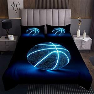 Loussiesd Set di Coperte da Basket a Tema Sportivocopriletto 3D con Motivo a Sfera TrapuntatoBlu incandescentein MicrofibraCollezione di da Lettoper Camera Singola170X230cm
