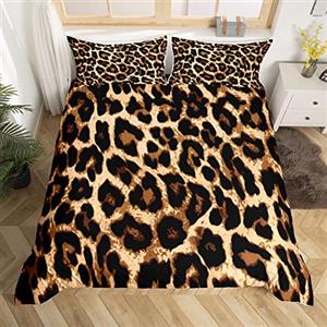 Loussiesd Set di biancheria da letto con stampa leopardata e ghepardi, motivo africano, motivo leopardo, decorativo, bambini, adolescenti, camera da letto, copriletto di lusso matrimoniale con 2 federe