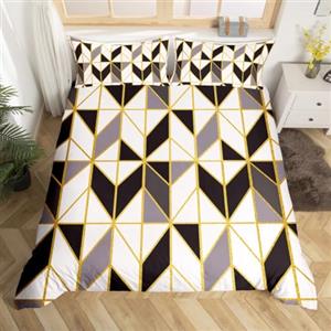 Loussiesd Set di da letto in marmo geometrico triangolo copripiumino matrimoniale,per uomo e adulto,3 pezzi moderno con diamanti,copriletto,copriletto,per ragazza e donna,colore: nero e grigio