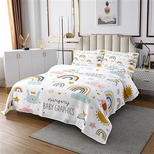 Loussiesd Girly Sun Moon Stars Coverlet Cute Clouds Rainbow Trapuntato Copriletto per Bambini Bella Arcobaleno Trapunta Set di Piazza Sorriso Nuvole Cuore copriletto 2 Pz 170X230cm