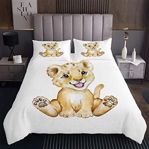 Loussiesd Set di coperte per bambini e ragazzi con leone copriletto trapuntato per bambini con animali selvatici ultra morbido trapuntato per la fauna selvatica170X230cm