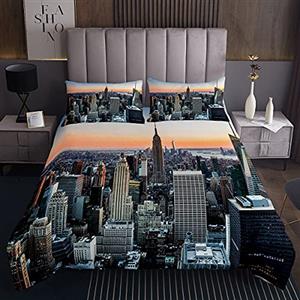 Loussiesd New York Copriletto trapuntato New York City Manhattan Skyline Cityscape Coverlet contemporaneo artistico tramonto paesaggio copertura biancheria da letto 2 pezzi 170X230cm