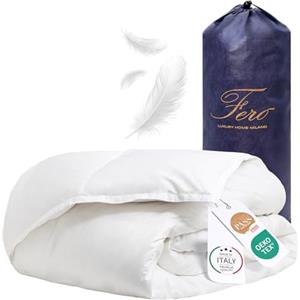 Ferò Piumone Matrimoniale Invernale d'Oca Caldo 250x200, Made in Italy, Duvet in Piuma e Piumino Oca Bianca matrimoniale, Cotone Percalle 250TC, Antiacaro, Ipoallergenico e Lavabile, OEKO-TEX