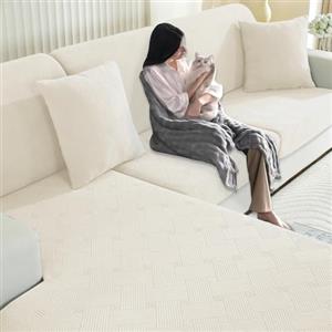 YSTELLAA Copriseduta Divano Elasticizzato, Copridivano Cuscini Separati Antiscivolo, Universale Sofa Seat Cover Lavabili(1 Posto*2, Bianco Crema)