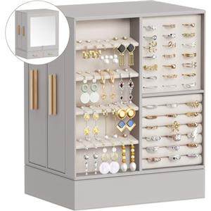 Lifewit Scatola Portagioie Girevole 360°, Portagioie Donna Grande da Camera e Letto con Specchio e 6 Cassetti, Jewelry Organizer per Anelli, Collane, Orecchini, Regalo Donna Compleanno, Grigio