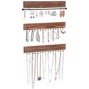 SONGMICS Porta Gioielli da Parete, Set da 3, Porta Braccialetti Collane da Appendere, 30 Gancetti, per Orecchini Ciondoli, Idea Regalo, Colore Legno JJS11CB