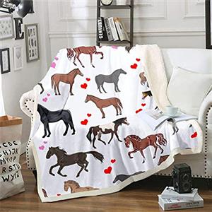 Loussiesd Graziosa coperta con cavallo per bambini e ragazze, pony, cuore, per tutte le stagioni, coperta in peluche per divano, coperta in stile cartone animato con animali della fattoria, cavallo e