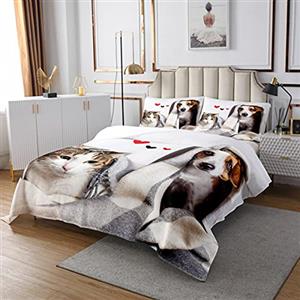 Loussiesd Copriletto trapuntato per cani e gatti per bambini e ragazze, set di trapunta per animali 3D, set di biancheria da letto, collezione 3 pezzi, per letto240x220cm