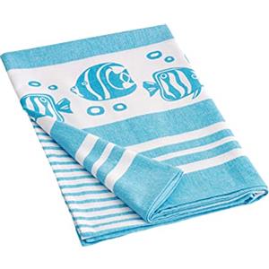 Baroni Home Telo Mare con nappe colorate, Pareo, Telo da Yoga, Asciugamano da Spiaggia Hammam, Super Assorbente e Asciugatura Rapida, Ecologico, 90x170 cm (Pesci Azzurri)