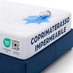 Flowen Coprimaterasso Matrimoniale Impermeabile 150x190 cm Lenzuolo con Angoli Bianco in Cotone Terry e Microfibra Protezione per Letto Salva Materasso Traversa Traspirante Anallergico Lavabile in Lavatrice