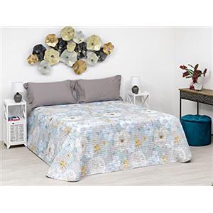 Baroni Home Trapuntino Copriletto Luxury Primaverile Estivo in Microfibra, Trapunta Estiva Matrimoniale 260x260 cm - Fiori Blu