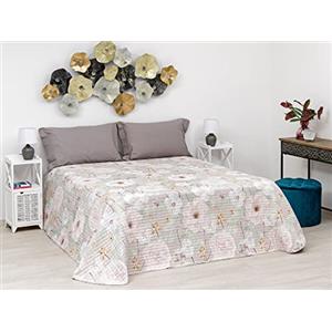 Baroni Home Trapuntino Copriletto Luxury Primaverile Estivo in Microfibra, Trapunta Estiva Matrimoniale 260x260 cm - Fiori Tortora