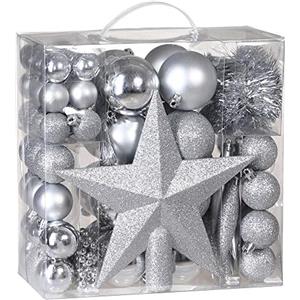 DEUBA® Palline per Albero di Natale Set 77pz con Puntale Lucide Opache Ø 3/5/7 cm Decorazioni Addobbi Natalizi