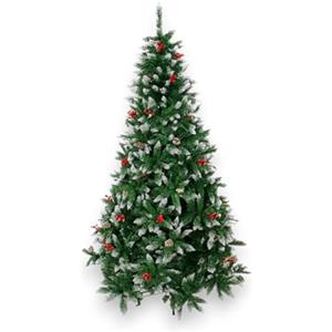 KORAT Albero di Natale Innevato con Bacche Rosse e Pigne Folto Effetto Neve Realistica, Base in Metallo Ultra Stabile Albero Natalizio Premium Facile da Montare (150 cm - 380 Punte)