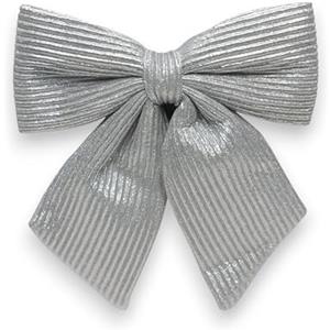 Generico Fiocco di Natale in velluto imbottito Argento rigato, decorazione 28 cm Silver Argentato Lucido, Puntale Albero di Natale fuori porta Coccarda Ghirlanda addobbo natalizio