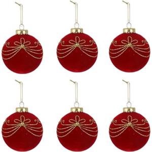 Generico 6x Palline di Natale in Velluto Sfera Infrangibile in Plastica ROSSO GLITTER ORO FLOCCATE per Albero di Natale Decorazione ORO GLITTERATO Natalizie Ornamento Set 6 palle, 8 CM