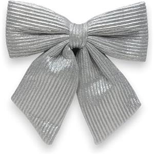 Generico Fiocco di Natale in velluto SILVER rigato imbottito, decorazione Argento Lucido, Puntale Albero di Natale fuori porta Coccarda Ghirlanda addobbo natalizio (22 cm)