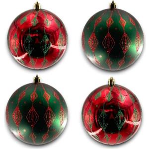 Generico 4x Palline di Natale Lucide Sfera Infrangibile in Plastica VERDE e Rosso Glitter per Albero di Natale Decorazioni Circus Elfi Natalizie Ornamento 10 cm SMERALDO WATERMELON