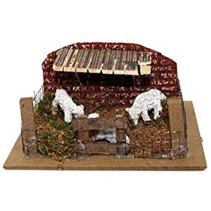 Aurora Store Scenario FATTORIA COMPLETA Animali da Cortile in Miniatura per Presepe 14,5 x 11,5 x h.6,5 cm Stalla in legno soggetti in Resina Pecore Capre Gatto Cane Presepio