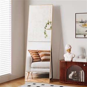 Clevich Specchio da Terra,162 x 53 cm,Specchio Rettangolare da Parete con Cornice in Alluminio per Camera da Letto,Bagno,Ingresso e Corridoio, Oro