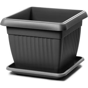 IMJ-Global Vaso Fioriera con Sottovaso per piante Fiori TERRA DKWT24-PKWT22 H20 da interno esterno Quadrato Nero 7 Litri 24x24x20 cm design Classico in plastica da balcone Grigio Antracite