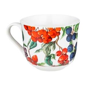 Baroni Home Accessori Tavola in Porcellana Decorata, Fantasie Bacche Rosse, Servizio Tavola Quattro Stagioni o Natalizio, 14x11x10 cm Tazza