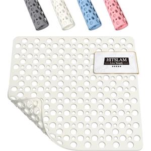HITSLAM Quadrato Tappetino Doccia Antiscivolo, 53 x 53 cm Tappetino Bagno, Tappeto Doccia Antiscivolo con Ventose e Fori di Drenaggio, Morbido sotto i piedi, Lavabile in lavatrice, Bianco