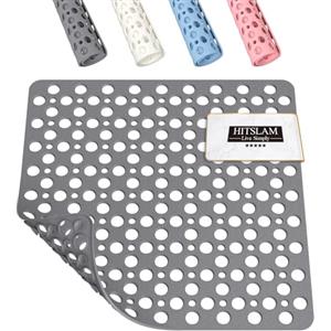 HITSLAM Quadrato Tappetino Doccia Antiscivolo, 53 x 53 cm Tappetino Bagno, Tappeto Doccia Antiscivolo con Ventose e Fori di Drenaggio, Morbido sotto i piedi, Lavabile in lavatrice, Grigio
