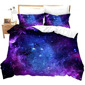 Loussiesd Universo Set copripiumino singolo, matrimoniale, king size con stampa a razzo di galassia e stelle, con federa per cuscino, chiusura a cerniera, Uksx480lyp., Single