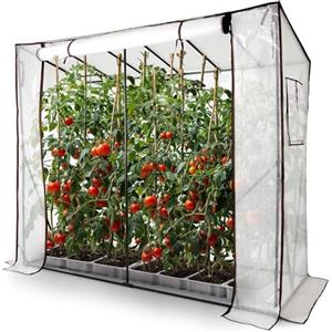 Arebos Serra per pomodori con 2 finestre di ventilazione | Serra grande | Casetta per pomodori, serra con porta da arrotolare | 200 x 77 x 170 cm aiuola, verdura, fiori, frutta | pellicola per serra