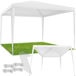 tectake® gazebo 3x3 m, impermeabile, pieghevole, struttura in acciaio, copertura con protezione UV, tendone da esterno, per fiere, spiaggia, gazebo esterno resistente, con corde e picchetti - Bianco
