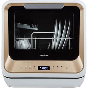 MEDION mini lavastoviglie DWT20 (lavastoviglie da tavolo, 2 coperti, funziona con/senza collegamento all'acqua, 6 programmi di pulizia, biberon, preselezione dell'ora di avvio)