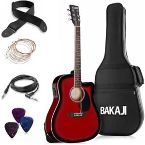 BAKAJI Chitarra Acustica Elettrica 41 Pollici Slim con Custodia, Kit Ricambio Corde, Plettri, Cavo per Amplificatore e Tracolla, Chitarra Folk Forma Cutaway per Adulti e Principianti (Redburst)